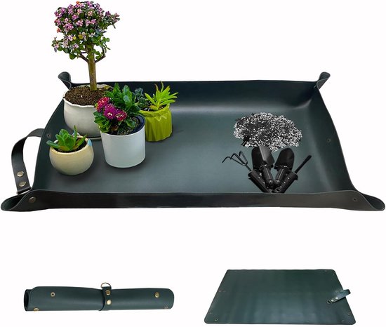 Lederen plantenmat - Waterdichte verplantmat - Draagbare binnenmat voor vetplanten - 76 x 46 cm - Verdikt en opvouwbaar - Plantmat en lekvrije mat - Donkergroen