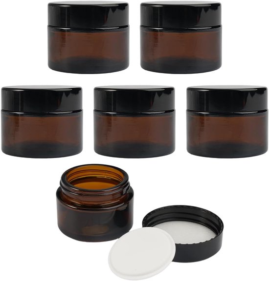 Lege Amber Glazen Potten - 6 Stuks - Crème Jar - 30ml/50ml van Merkloos	