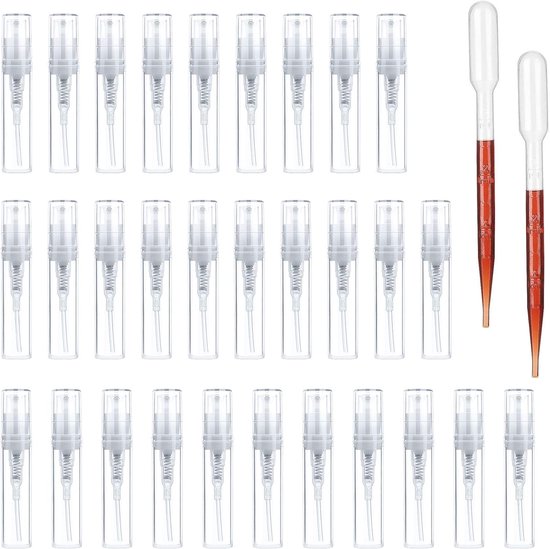 Lege Parfumflessen - 3ml - 30 Stuks Mini Refillable Spray Bottle - Parfum Atomizer - Transparante Plastic Draagbare Flesjes voor Reizen - Essentiële Olie Bottles van Merkloos	