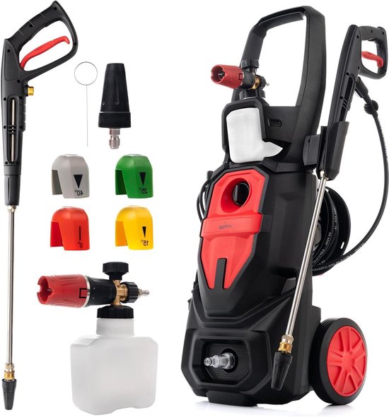 LEHMANN Phoenix Hogedrukreiniger met Inductiemotor, 3000 W, max. 260 bar, 480 l/h debiet, 12 m Hogedrukslang, met Accessoires Inbegrepen - Schuimlans, 4 Sproeiers, Turbosproeier van Merkloos	