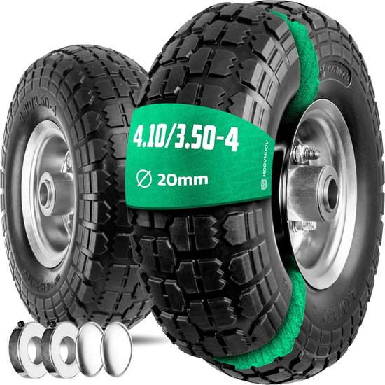 Lekvrije Banden 4.10/3.50-4 voor Steekwagens en Kruiwagens - Inclusief Vergrendelingsring en Zelfborgende Dop van NOVAERO.