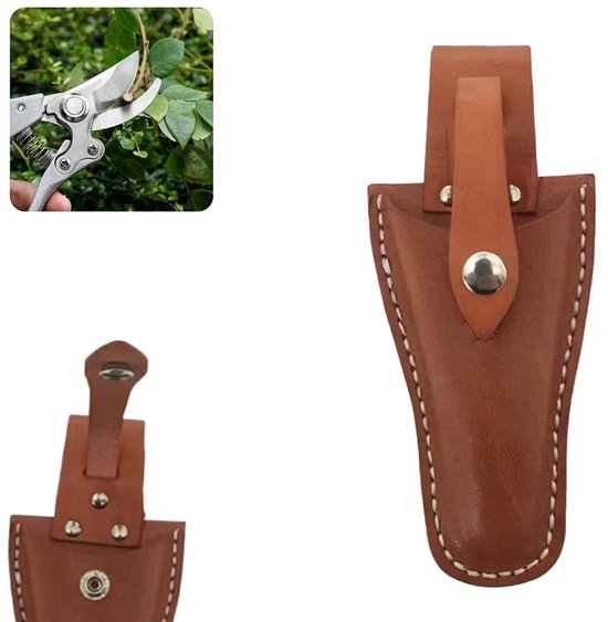 Leren Beschermhoes voor Tuingereedschap - Bruin 20x10 cm - Opberghoes voor Snoeischaren, Messen en Tangen - Met Sluiting en Draagriem - Vintage Design van Merkloos	