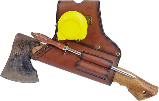 Leren Bijl Holster met Tape Measure Houder voor Gereedschapsriem - Bescherming voor Bijlen en Hamers