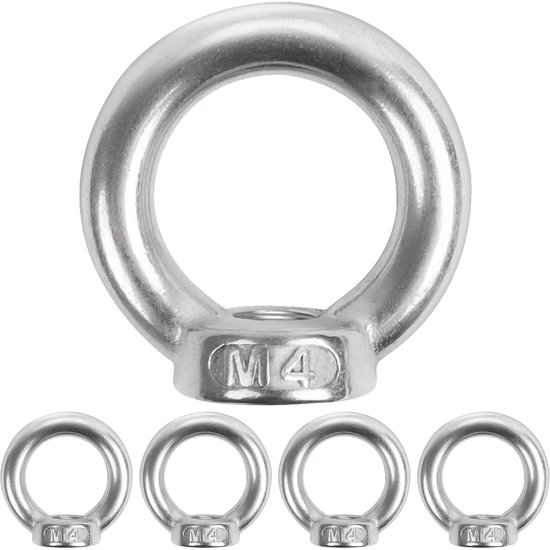 Leryati Schroefdraad oogschroeven, 5 stuks ringmoer m4 schroefogen 304 roestvrij staal ringogen oogmoeren hardware, cilindermoer voor het bevestigen van hangende ornamenten, bloempotten, schommelstandaard enz. van Merkloos	
