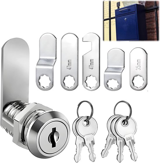 Letterbox Lock met 4 Sleutels - Inclusief 5 Verschillende Sluitplaten - 16 mm Briefslot - Veilig Slot voor Brievenbussen en Kastdeuren van Merkloos	