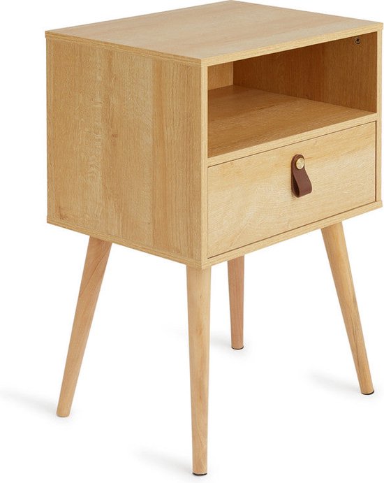 Lifa Living Nachtkastje Romee - met Lade en Open Vak - 40 x 30 x 60,5 cm - Naturel van Lifa Living