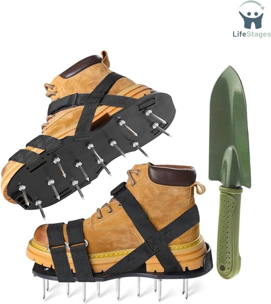 LifeStages - Gazonpriksandalen - Gazon Beluchtingschoenen - Spike Schoenen voor Zelf Nivellerende Vloer - Heavy Duty Lange Spike Beluchtingschoenen voor Tuin - Patio, Tuin, Grasveld, - met Roestvrij Stalen Schop om Vuil Gemakkelijk Te Houden van Merkloos	