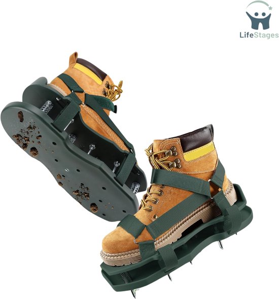LifeStages - Gazonpriksandalen - Gazonspijkerschoenen Met Klittenbandsluiting - Slipvaste Gazonbeluchter - Tuinspijkerschoenen Voor Gazonbeluchting Of Als Betonspijkerschoenen Voorgemonteerd - Groen van Merkloos	