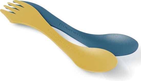 Light My Fire, Spork Left Hand - Bio - 2 Pack - Musty Yellow / Hazy Blue van Light My Fire