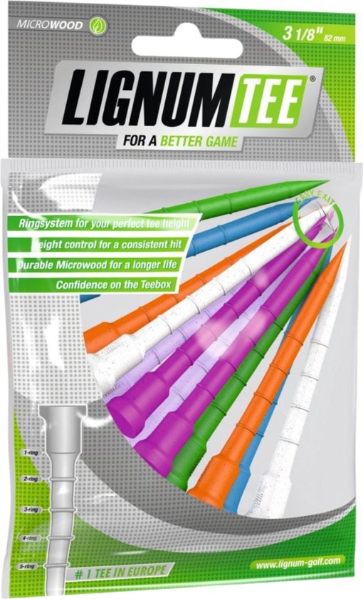 Lignum tee 82mm - 12 stuks - Neon Colours - Microwood - Ringensysteem - Buigzaam - Flexible - Golf tees - Golf accesoires - Golfset - Golftees - Golftee - Golfaccesoires van Lignum