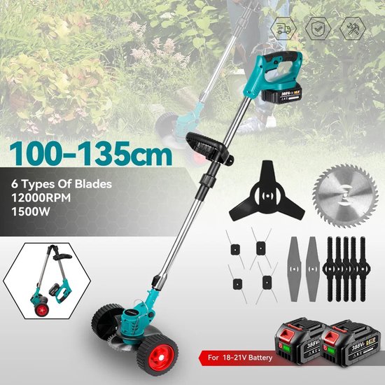 Lilac & Lily Elektrische Grasmaaier - Grastrimmer - 1500W - Krachtig & Veelzijdig - Verstelbaar - Inklapbaar - 3 Soorten Messen