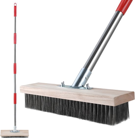 Lìon® Onkruidborstel - Onkruidverwijderborstel - 4 Roestvrijstalen Verlengstukken - Zilver/Rood - 4cm x 30cm x 145cm