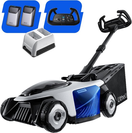 Litheli Easysurge accu grasmaaier, 40V/43cm maaibreeLitheli U20 2*20V snoerloze borstelloze Easysurge grasmaaier met 2*4.0Ah accu's- 43cm snijbreedte- zelfrijdend (2,2-4,7 km/u)- tot 500 ㎡ van Merkloos	