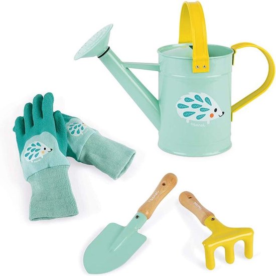 Little Gardener Playset - Set Of 4 Gardening Tools for Children - Fine Motor Skills - Mint Colour - from 3 Years Old J03187 van Janod