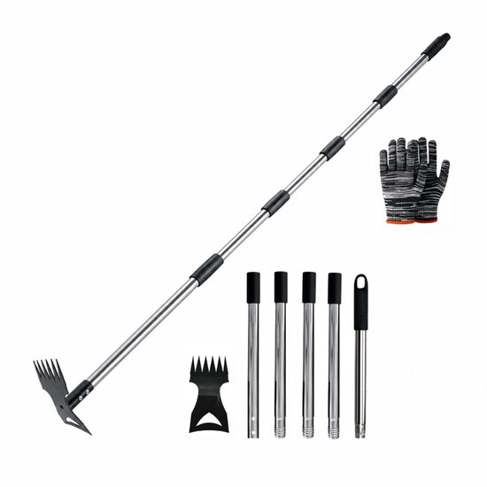 Livista 2-in-1 Onkruidverwijderaar – Met Lange Steel – Schoffel en Handcultivator – Staande Onkruidtrekker – Verstelbaar tot 183 cm – RVS Steel – Voor Onkruid Verwijderen en Grond Losmaken – Inclusief Tuinhandschoenen