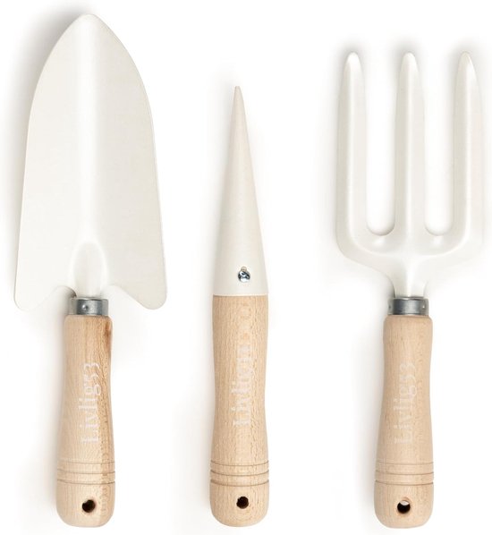 LIVLIG Tuingereedschapsset, tuingereedschapsset bestaande uit schep, plantenhout, handvork, eikenhout en staal van IKEA
