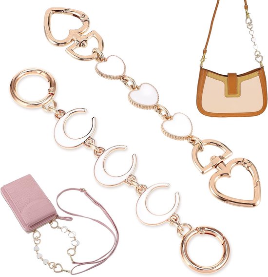LLOUSSAK 2 stuks portemonnee-verlengketting, wit hart maan tas ketting dames metalen zakketting schoudertas vervangende accessoires voor dames handtas schoudertas van Merkloos	