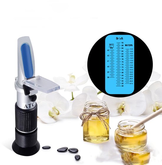 Logic box Optics Accurate Suger Content Brix Meter baume Degrees Moisture Measurement Refractometer (Hydrometer) for Honey/Jams/Marmalades/Malt/Maple Syrup Replaces Homebrew van Merkloos	