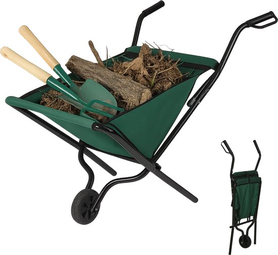 Lomera Opvouwbare Kruiwagen - Draagbare Kruiwagen - Draagvermogen - Wiel - Metaal Frame - 600D Polyester - Pv Afdekking - Compact En Handig - Tuinaccessoire - Kruiwagen Voor Tuin van Lomera