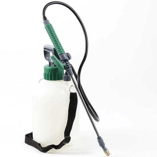 Lomera Plantensproeier 5 Liter - Drukspuit 5 Liter - Draagriem - Veiligheidsventiel - Polyethyleen Materiaal - Doorschijnende Tank - Handvat - Ongediertebestrijding - Onkruid Verdelgen - Verstelbaar Mondstuk - Te Vergrendelen Trekker van Merkloos	