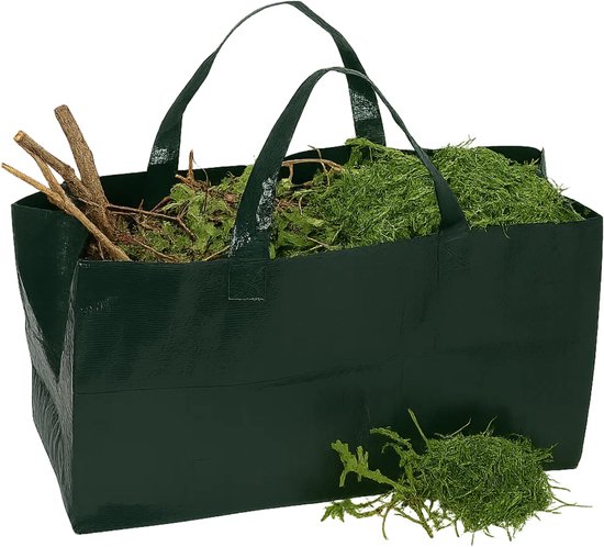 Lomera Tuinafvalzak Vierkant - Opvouwbare Tuinafvalzak - 150 Liter Inhoud - Vierkant Model - Tuinafval Opruimen - Groene Tuinafvalzak - Pp Materiaal - Met Hengsels - Bladeren Opruimen - Herbruikbare Tuinafvalzak van Merkloos	