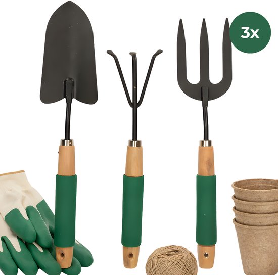 Lomera Tuingereedschap Set - Tuingereedschapset - Tuinset Gereedschap - Handgereedschap Tuin Set - Tuingereedschap Set 3 Delig - Tuinset 3 Delig - Handhark Vork Schep Set - Handhark Set - Handvork Tuin