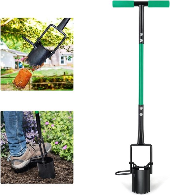 Long handle bulb planter - sliding footrest for easy soil pushing - transplanting flowers, seedlings or vegetables without bending van DeWit