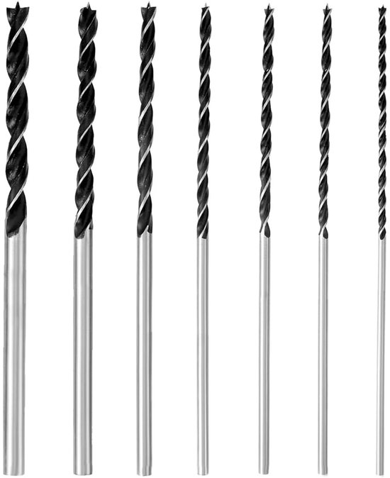 Long Wood Drill Bit Set - Professionele 4-5-6-7-8-10-12 mm x 300 mm - Lang Vormwerk Boor - Houtboor - Geschikt voor Hardhout- Zacht Hout- Multiplex van Merkloos	