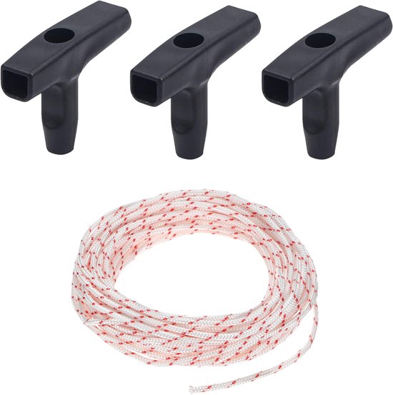 longziming Starter Trekkoord 10 m – 3 mm – Met 3 Starter Handgrepen – Voor Kantensnijder, Trimmer, Brush Cutter, Grasmaaier Motor van Merkloos	