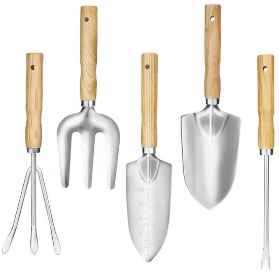 longziming -Tuingereedschap - Hoogwaardige 5-delige Set - Plantenschep - Tuinschep - Duurzaam Materiaal - Ergonomisch Handvat - Lichtgewicht - Ideaal voor Planten en Bloemen van longziming