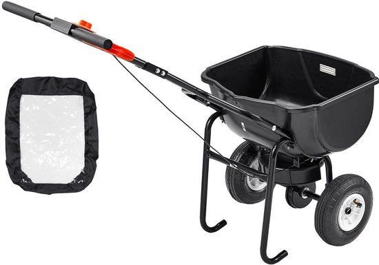 Loopstrooier- 27 kg capaciteit- duwstrooier met trechterrooster- strooibreedte van 0-3 meter- 20 cm all-terrain pneumatische banden- strooier voor tuin en gazon- voor zaad en kunstmest.