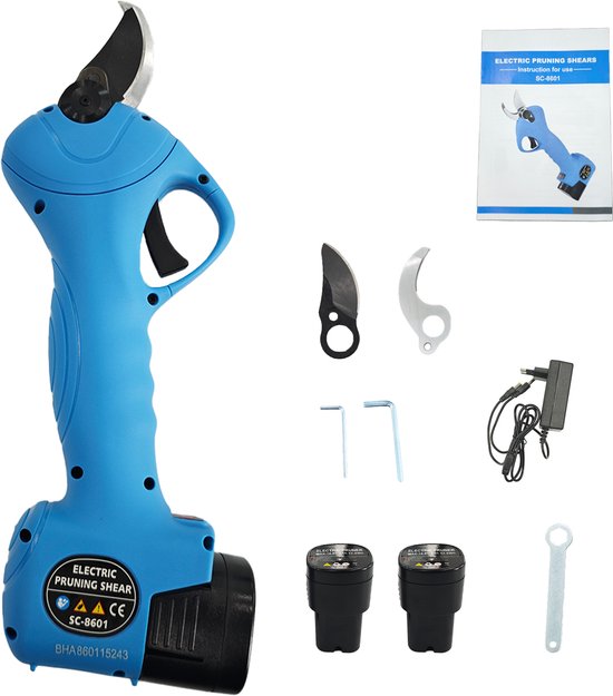 LotaHome - Elektrische Snoeischaar - 30mm Snijdiameter - Elektrische Takkenschaar - Accu Snoeischaar - Heggenschaar - Snoeien - Snoeizaag - Telescopisch - Tuin Gereedschap - Draadloos & Oplaadbaar - Inclusief Koffer, 2 Accu's, Reserve Set Snoeimessen van LotaHome