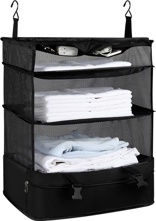Luggage Organizer - Portable Packing Cube - Hanging Travel Shelves - Storage Bag voor Travel Luggage - Space Saving - Fashionable - Zwart - 17.3*10.2*21.2 inches van Merkloos	