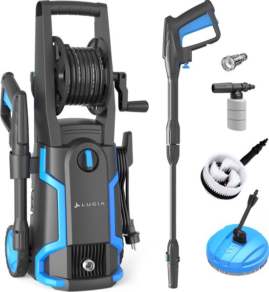 Lugia Hogedrukreiniger (2026) - 135 bar - 1600W - 430 L/H - Bundel Pakket met Terrasreiniger - Roterende Borstel en Turbo spuitmond van Merkloos	
