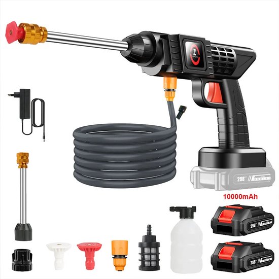 LUMÉ STORE Hogedrukreiniger - Hogedrukspuit - Tuinslang Pistool - Draadloos - 2 Batterijen - Schuimkanon - 5M Slang - 21V - Zwart