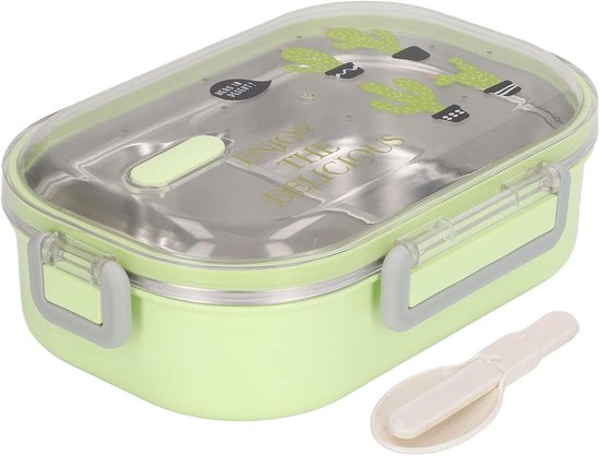 Lunch Box with Thermal Insulation, Compartment Tiffin Box Eco-friendly Lunch Boxes for Adults(Transparent Green Cactus) van Merkloos	