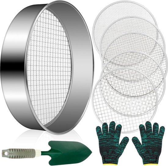 Luvetrex ® Weerbestendige Tuinzeef van Roestvrij Staal met 5 Verwisselbare Zeefinzetten en Accessoires van Merkloos	