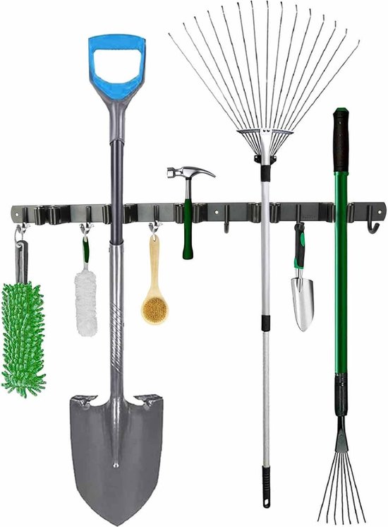 Luxe Bezem Ophangsysteem - Bezemhouder - Opbergsysteem - Ophanghaken - Tuingereedschap - Gereedschap opbergen - Zwart van Merkloos	