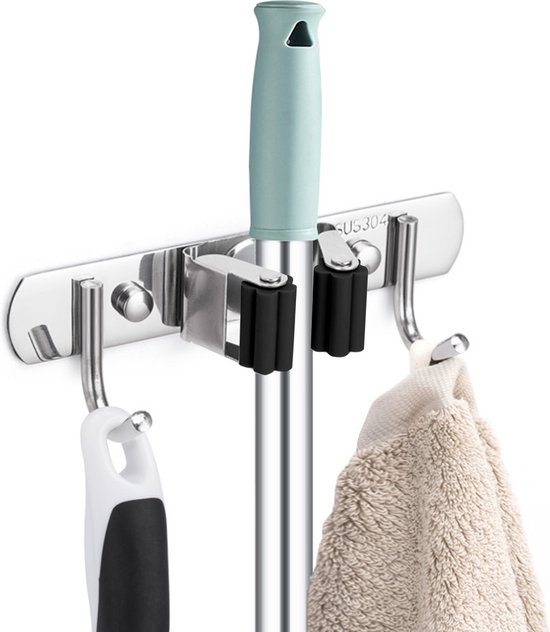 Luxe Bezemhouder - Bezemklem - Bezem ophangsysteem - Ophanghaken - Tuingereedschap - Gereedschap opbergen - Zwart van BKift.