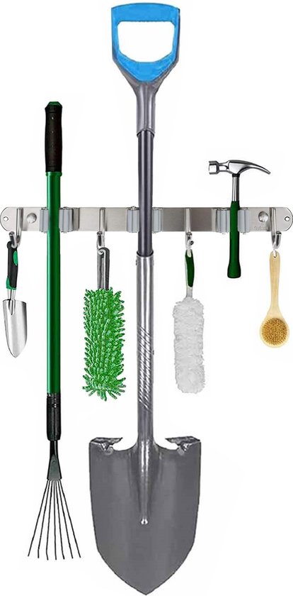 Luxe Bezemhouder - Opbergsysteem - Bezem ophangsysteem - Ophanghaken - Tuingereedschap - Gereedschap opbergen - Grijs van Luxe