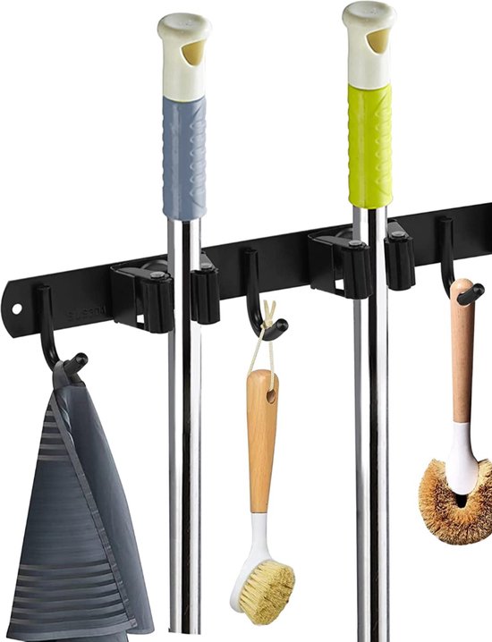 Luxe Bezemhouder - Opbergsysteem - Bezem ophangsysteem - Ophanghaken - Tuingereedschap - Gereedschapshouder - Zwart van Puc.