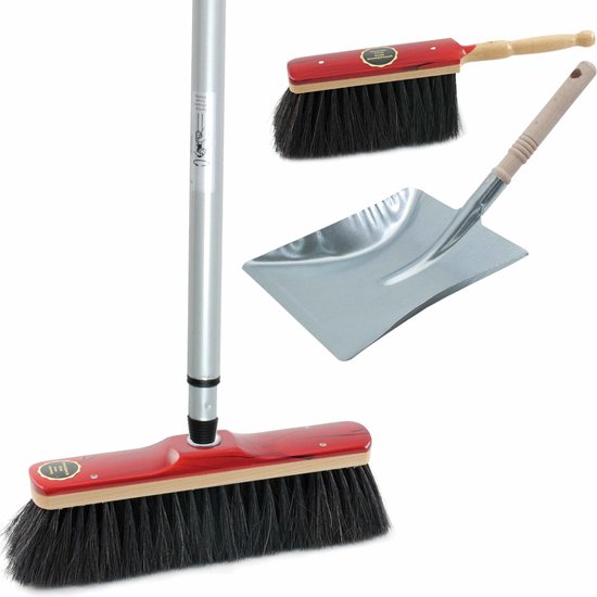 Luxe bezemset rood/zilver van metaal inclusief telescoopsteel 200 cm voor binnen - Bijpassende stoffer en blik/bezem set van Luxe