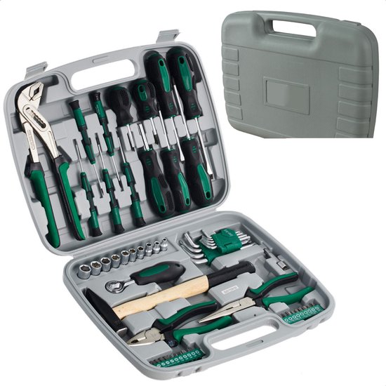 Luxe Gereedschapset - Professionele Kwaliteit & Uiterst Nauwkeurig - Tangen, Schroevendraaiers, Bits, Bankhamer, Stiftleutels - In Kunststof Gereedschapskist van Merkloos	