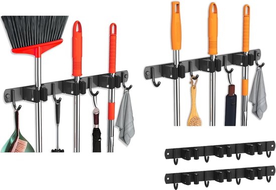 Luxe Wandhouder - Steelklem - Bezem Ophangsysteem - 2 Stuks Wandborstelhouder Ensemble, 3 Supports + 4 Crochets Gereedschapshouder, Autoadhesieve Bezemhouder, Gereedschap Organisator, Geschikt voor Huis, Keuken en Badkamer van Merkloos	
