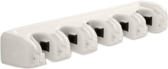 Luxe Wandhouder - Steelklem - Bezem Ophangsysteem - Beige Wand Support voor Serpillère, Balai en Tuingereedschap, Garage Rangement Organisator, 5 Posities en 6 Crochets, Geschikt voor Huis, Keuken en Tuin van Merkloos	
