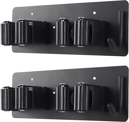 Luxe Wandhouder - Steelklem - Bezem Ophangsysteem - Porte - balai et Vadrouille Murale, Robuuste Roestvrij Staal Support met Praktisch Crochet, Geschikt voor Garage, Keuken, Buanderie en Badkamer (2-delig)