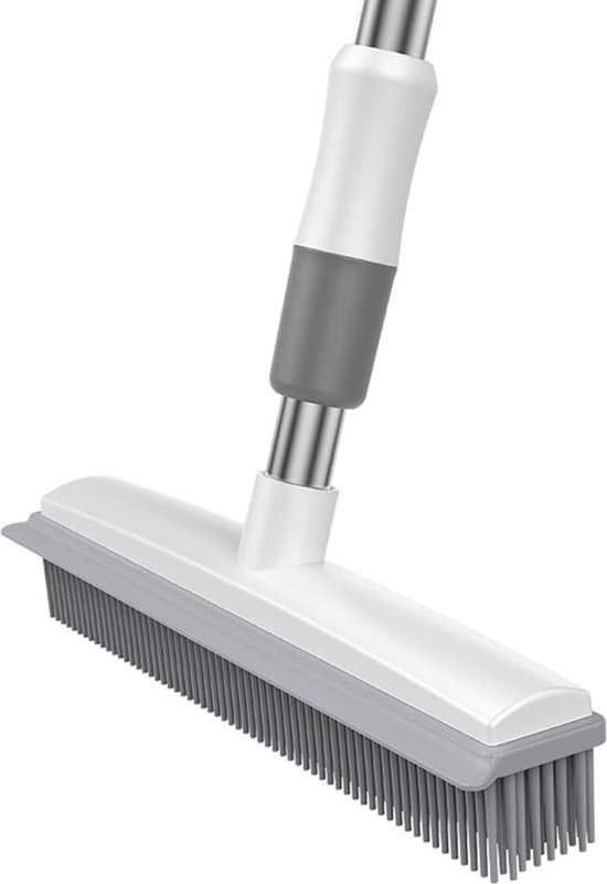 Luxiba - 2-in-1 rubberen bezem met steel, rubberen bezem voor binnen, veegmachine met rakelrand, uittrekbare handgreep tot 1,2 m, voor huisdieren, katten, honden, tapijt, hardhouten tegels van Luxiba