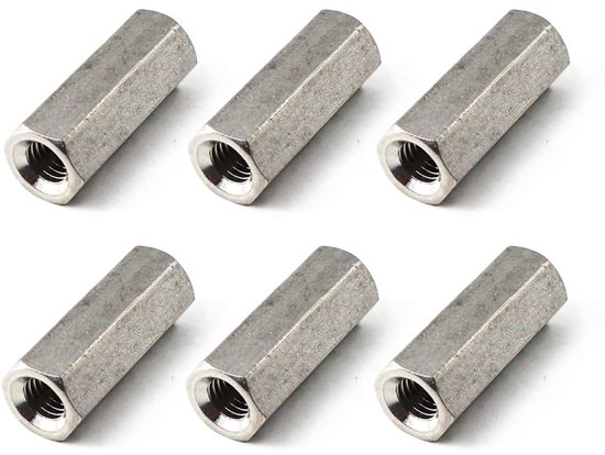 M10x17x30 Long Hex Coupling Nut 304 Stainless Steel Round Rod Coupling Nut (Pack of 6) van Merkloos	