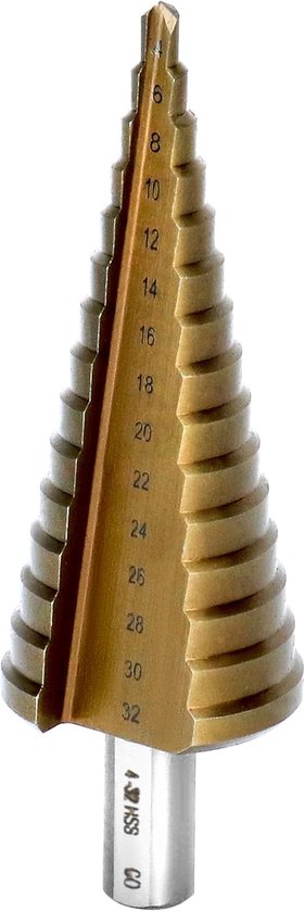 M35 HSS kobalt stappenboor 4-32mm - robuuste kegelboor voor RVS - ijzer - aluminium - kunststof - hout - 10mm driehoekige schacht van Techoma