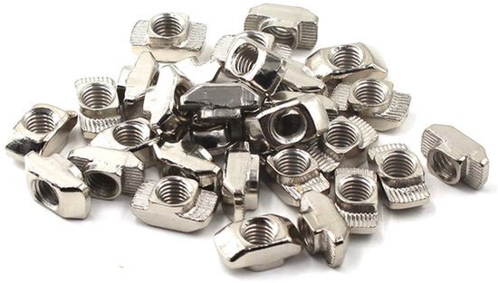 M4 schroefdraad T-moer voor 20 Serie Europees Aluminium Profiel Hamer Hoofd Drop in T Sleufmoeren 100 Pack Vernikkeld Koolstofstaal